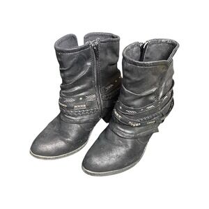 Kohl's Stream Black Ankle Boots Side Zip Braided Straps Women's 7.5‎
